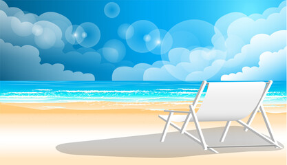 Summer relax Sea, blue, sand, beach, chair, esign modern  idea and concept think creativity.