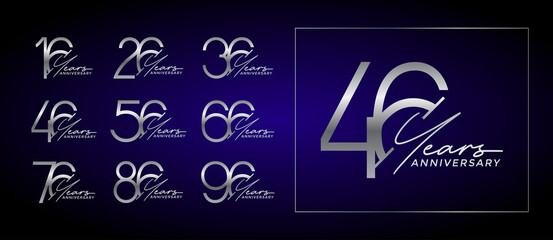 set of anniversary premium silver color on blue background for celebration moment