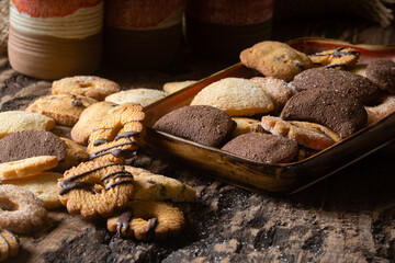 Homemade chocolate and sugar milk cookies for a family snack