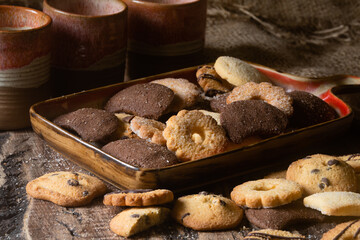 Homemade chocolate and sugar milk cookies for a family snack