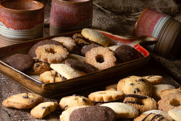 Homemade milk and chocolate cookies for a delicious snack
