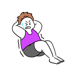 腹筋運動をしている太り気味の男性