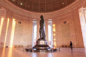 A tourist inside the Thomas Jefferson memorial building in Washington DC.