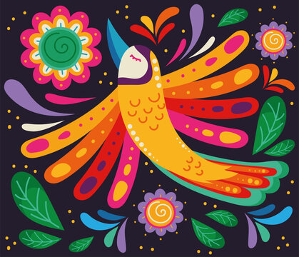 mexican bird and flowers decoration