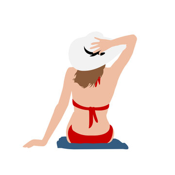 recommend clip art: Vector illustration with summer vacation as a motif ( Woman sitting on the beach side )
