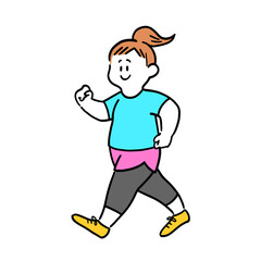 ウォーキングをしている太り気味の女性