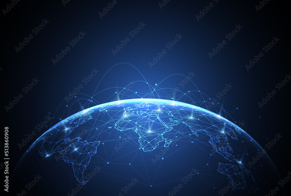 Poster global network connection. world map point and line composition concept of global business. vector i
