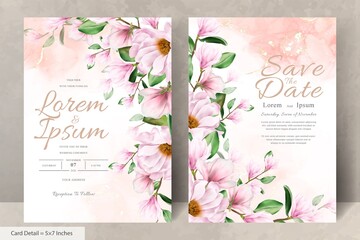 Fototapeta na wymiar Watercolor Magnolia Arrangement Floral Wedding Invitation Card Template