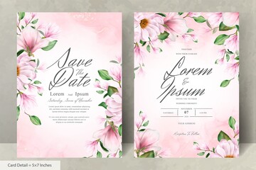 Fototapeta na wymiar Watercolor Magnolia Arrangement Floral Wedding Invitation Card Template