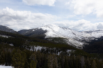 Snowy Mountain in the American Landscape. Yellowstone National Park, Wyoming. United States. Nature Background.