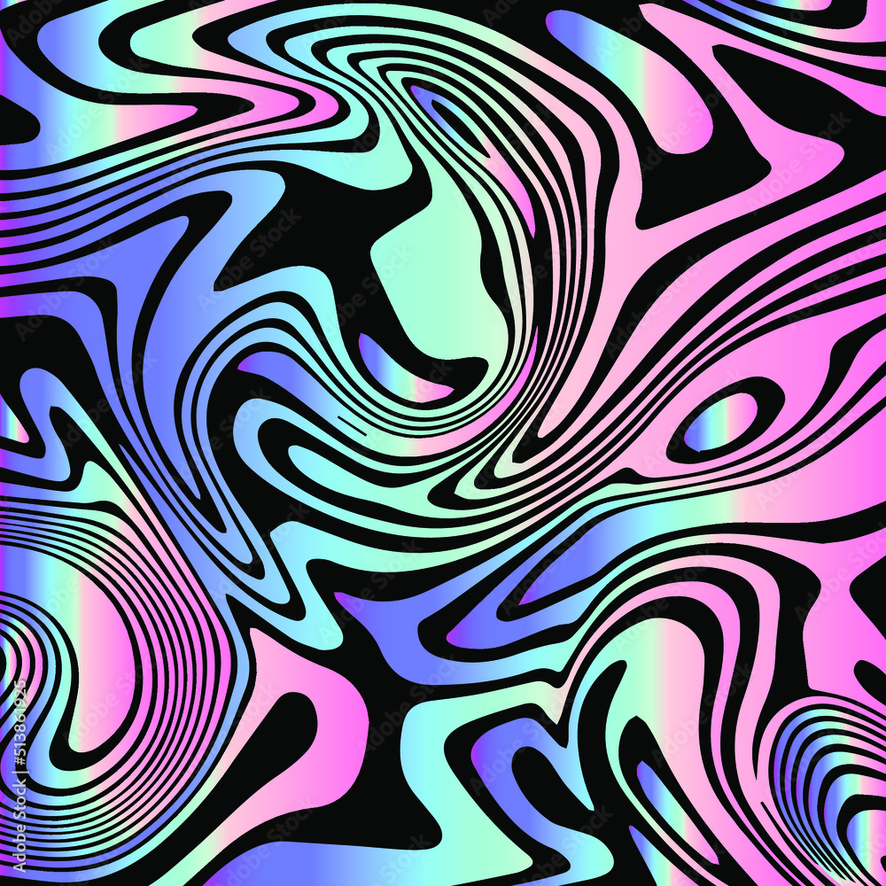 Fototapete abstract trippy background with with distorted and glitched pattern in holographic chrome colors.
