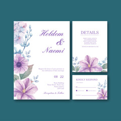Wedding card template with pastel tropical flower concept,watercolor style