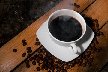 cup of coffee with beans