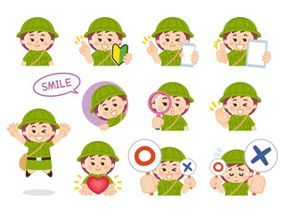 探検隊の女の子バリエーション　初心者マーク　スマートフォン　タブレット　虫眼鏡　ハート　正解　不正解