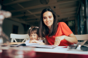 Happy Family Ordering Lunch Food in a Restaurant - Mother and daughter spending quality time eating out on the weekend

