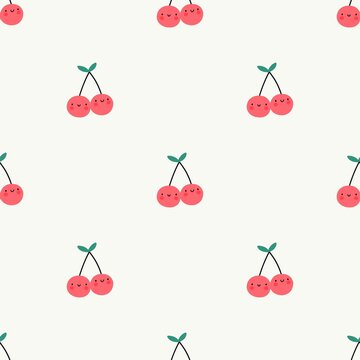 Cute cartoon summer fruit - vector seamless pattern. Cute cherry