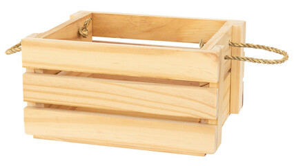 Empty wooden crate box isolated on white background.