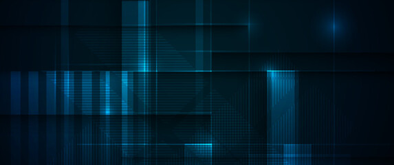 Vector modern digital graphic design with light line, geometric shape, stripe line pattern and texture on gradient blue colours background. Illustration abstract art for banner, wallpaper background