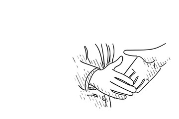 Obraz premium Hand drawn of handshake, the sign of an agreement. Vector illustration design