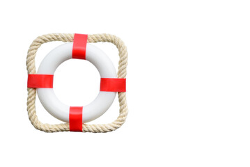 Emergency service, rescue / fast first aid concept : Red lifebuoy / lifebelt isolated on white...