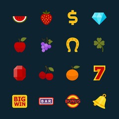 Slot Machine and Casino Icons with Black Background
