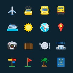 Travel and Vacation Icons with Black Background