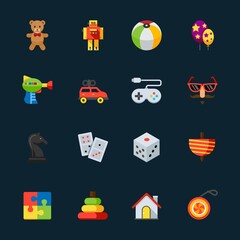 Toy and Activity Icons with Black Background
