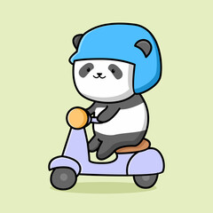Cute panda riding scooter cartoon design