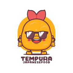 Tempura cartoon mascot. Japanese food vector illustration