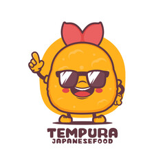 Tempura cartoon mascot. Japanese food vector illustration
