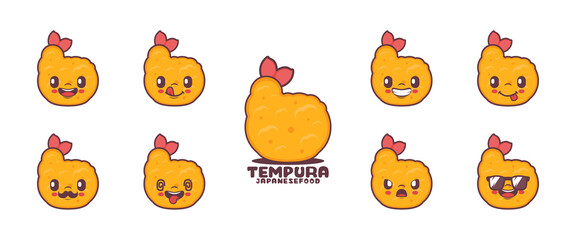 Cute Tempura cartoon. Japanese food vector illustration. icon, emoticons, cartoons