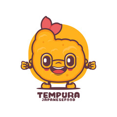 Cute Tempura cartoon mascot. Japanese food vector illustration
