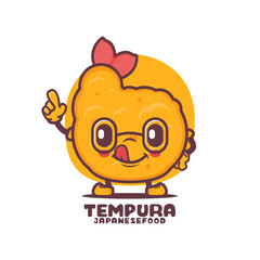 Cute Tempura cartoon mascot. Japanese food vector illustration