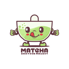 Matcha green tea cartoon mascot. natural drink vector illustration - obrazy, fototapety, plakaty