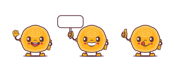 Fototapeta premium moon cake cartoon mascot. autumn festival celebration traditional food vector illustration, with different poses and expressions