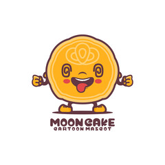 moon cake cartoon mascot. autumn festival celebration traditional food vector illustration