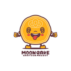 moon cake cartoon mascot. autumn festival celebration traditional food vector illustration