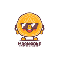 moon cake cartoon mascot. autumn festival celebration traditional food vector illustration