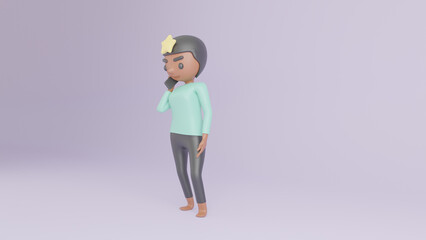 Cute woman cartoon character use smartphone, 3d rendering illustration concept