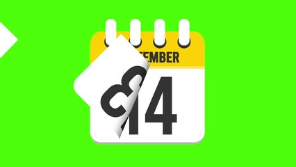 September 17. Calendar appearing, with the pages dropping down to the date september 17. Green background, chroma key