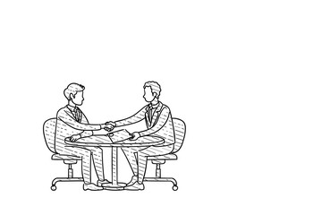 Business handshake after contract agreement. Hand drawn vector illustration design