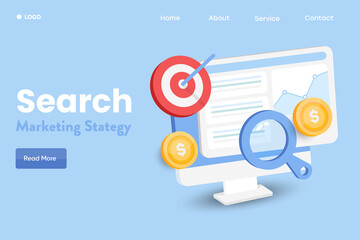 Obraz na płótnie Canvas 3d illustration concept of search marketing strategy, SEO optimization, PPC advertising flat design vector web banner template.