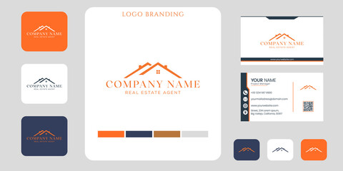 Home logo design real estate construction architecture and building logos with business card design vector