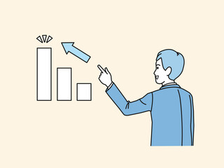 説明する　指をさす　スーツ姿の男性　会社員　ビジネスマン　成績　グラフ