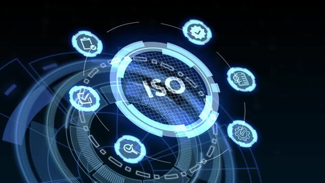 ISO Standard certification standardization quality control concept on screen.