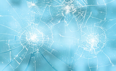 Broken blue ice background. Realistic broken glass effect
