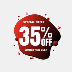 35% off, special offer, limited time ONLY. 3D Dark red and light red bubble design. Super discount online coupon. vector illustration, Thirty-five