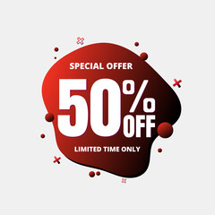 50% off, special offer, limited time ONLY. 3D Dark red and light red bubble design. Super discount online coupon. vector illustration, Fifty 