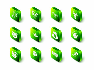 Set Cute panda face, Head of goat or ram, Cow head, Monkey, Fish skeleton, Goose bird, Elephant and Jellyfish icon. Vector © Vadim