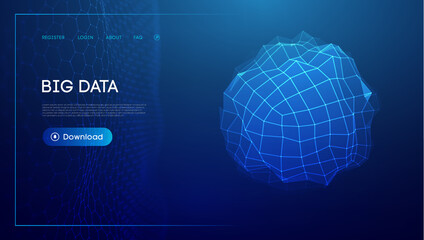 Abstract low poly sphere digital network background. Geometric futuristic blue tecgnology background. Low poly wire frame vector design.